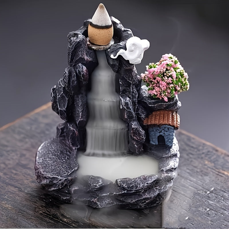 Flower Waterfall Backflow Incense Burner Handcrafted Resin Air Purifying Decor