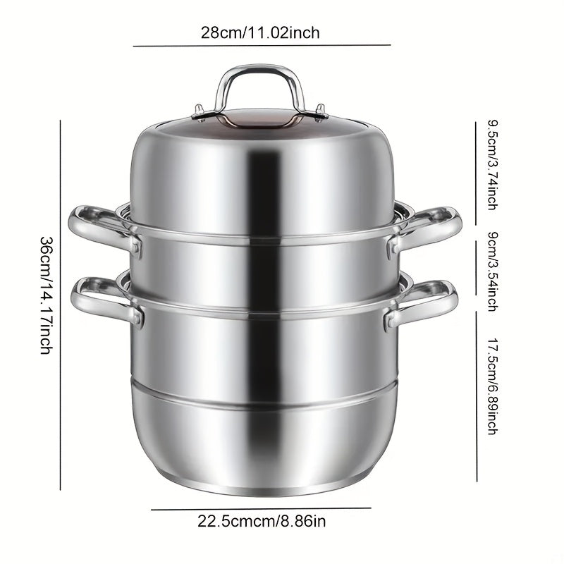 Large Capacity 3-Tier Stainless Steel Steamer for Vegetables Dumplings Seafood