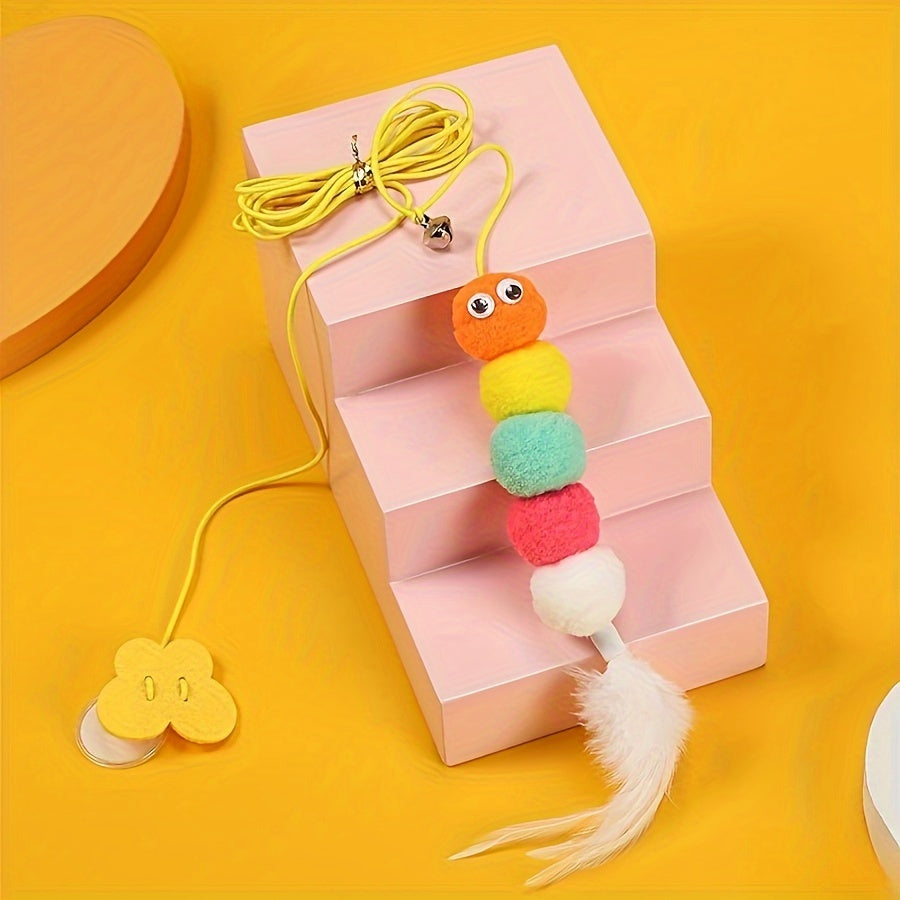 Elastic Cat Toy with Artificial Feather Bell Teasing Stick Door Hanging Swing