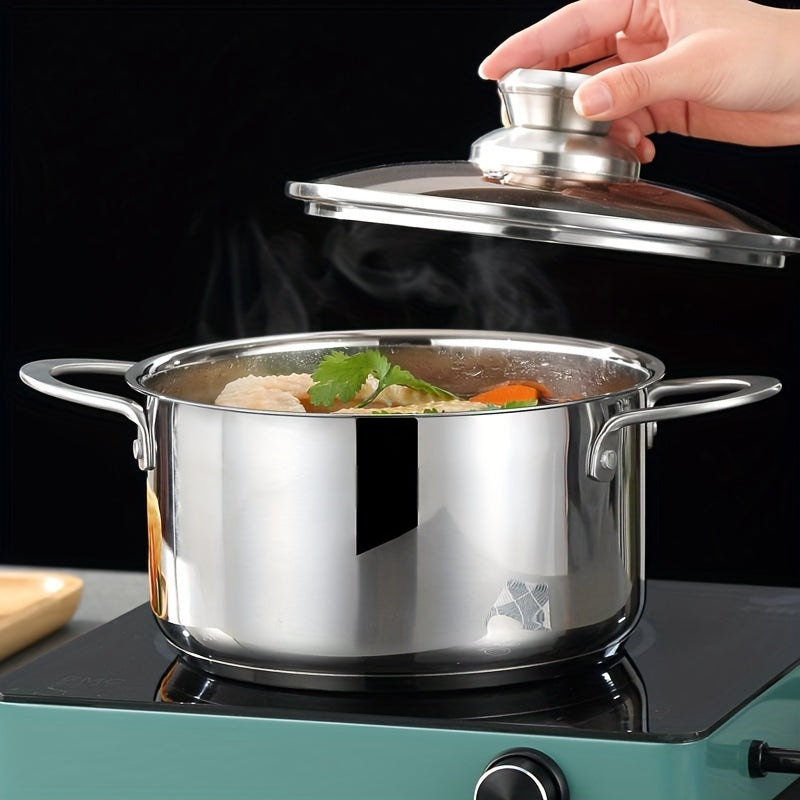 Juego de utensilios de cocina de acero inoxidable de 6 piezas con tapas de vidrio, base de triple capa