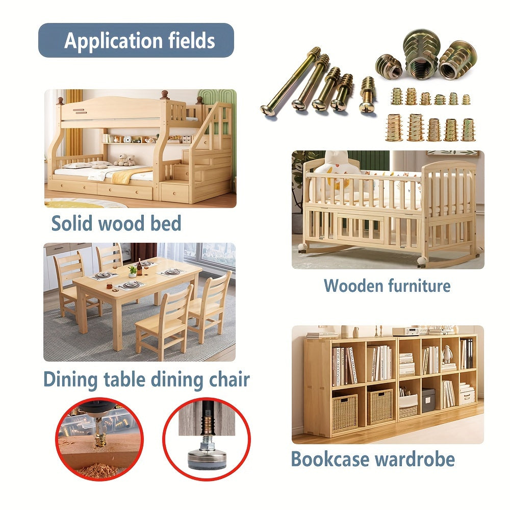 Threaded Inserts Nut Kit for Wood Furniture Zinc Alloy Bolt Fasteners