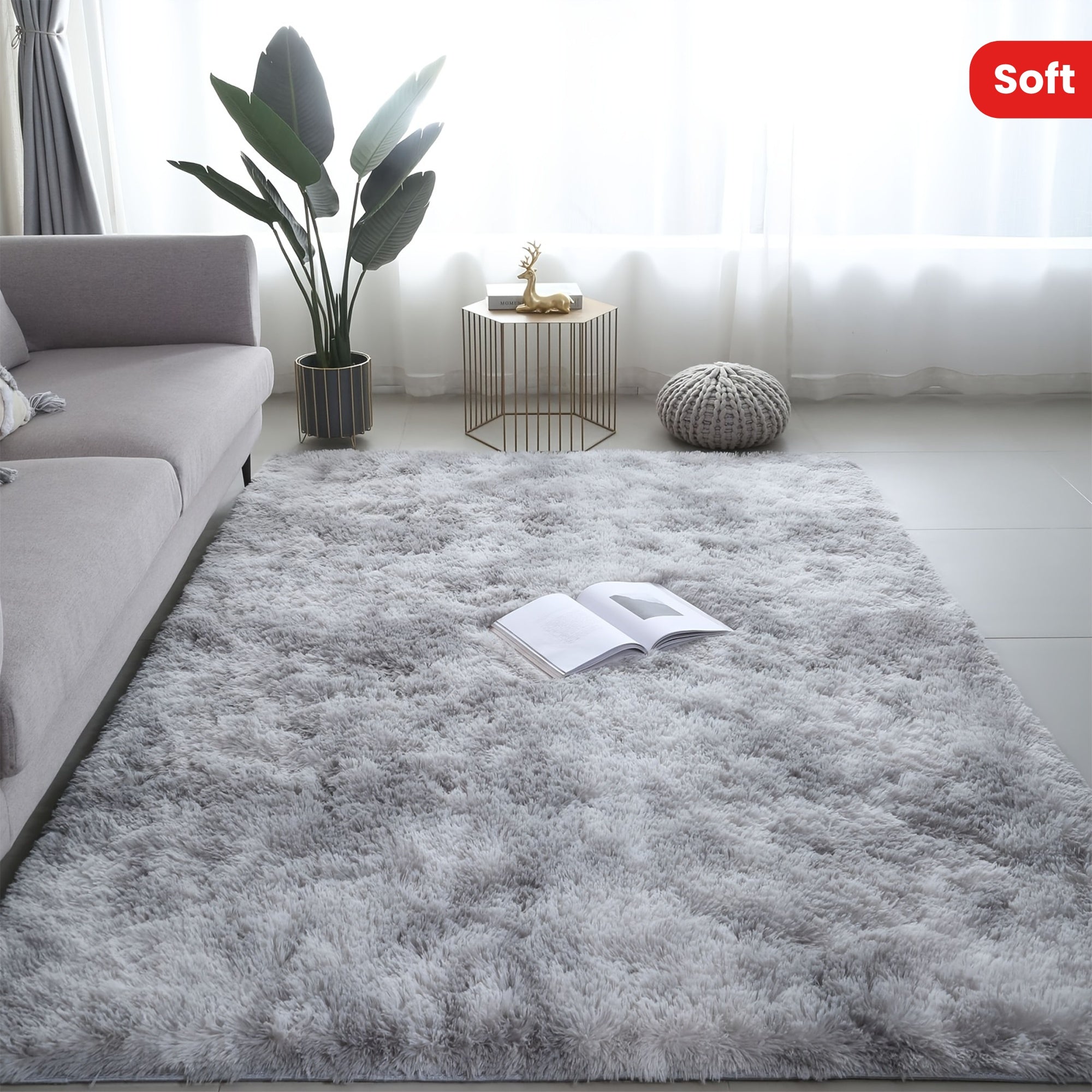 Ultra Soft Tie-Dye Grey Carpet with Gradient Silk PV Velvet for Living Room