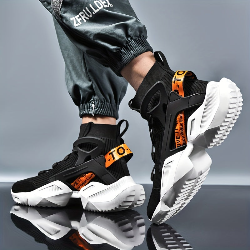 Men's High-Top Casual Sneakers with Thick Breathable Soles and Anti-Slip Design