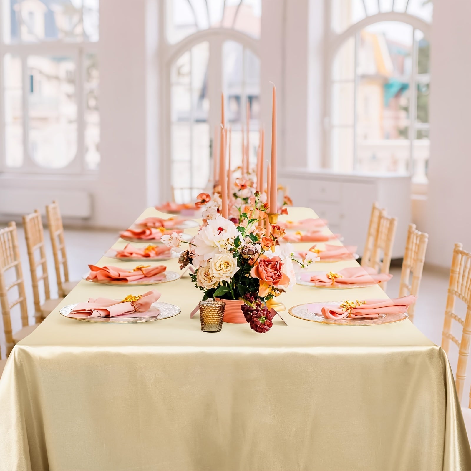 Luxury Satin Tablecloth for Wedding Banquet Rectangular Polyester 10-12 Seater