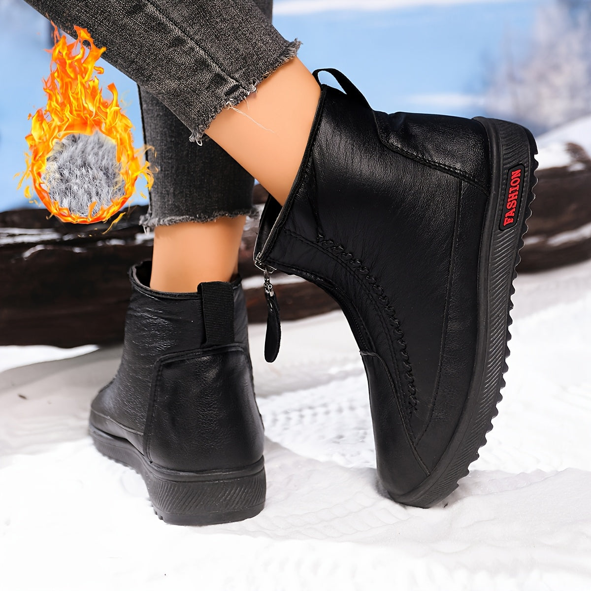 Women's Winter Insulated Snow Boots with Zipper Non-Slip Sole Brown