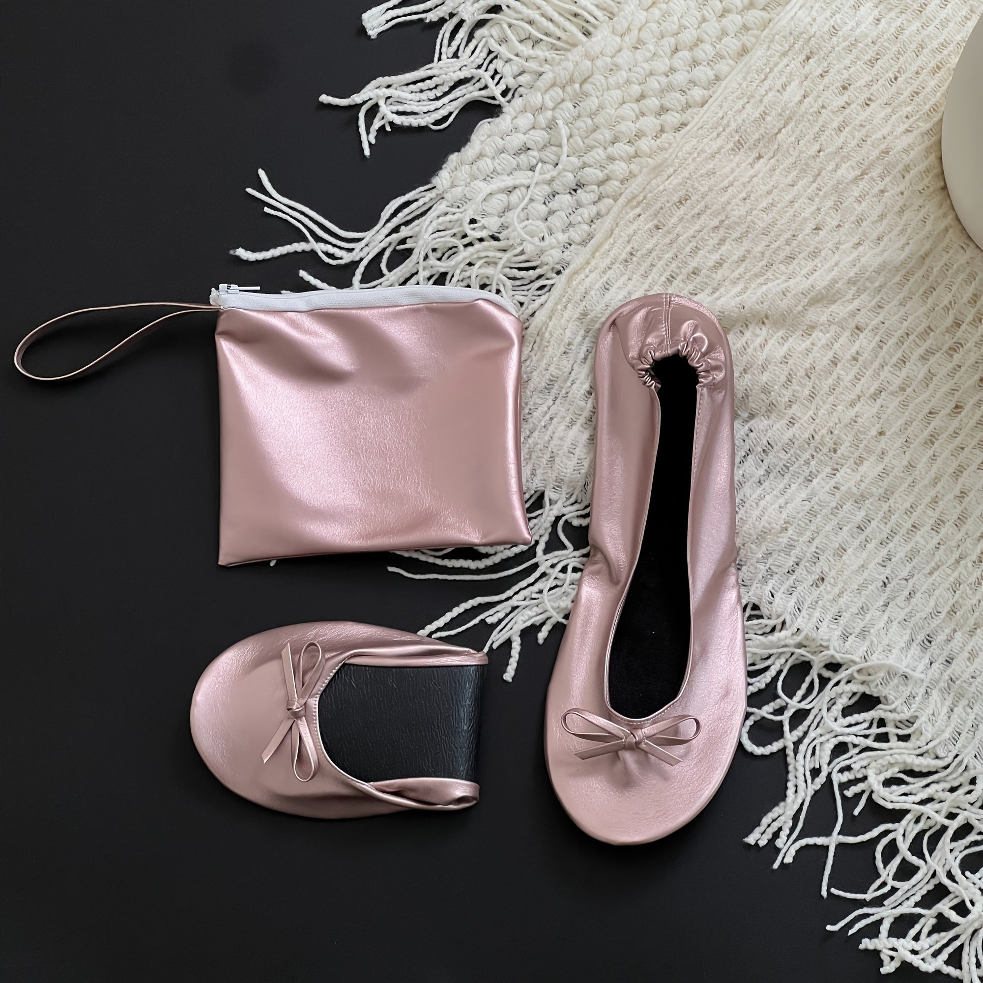 Women's Soft Sole Ballet Flats, Foldable Wedding Dance Shoes, Solid Color