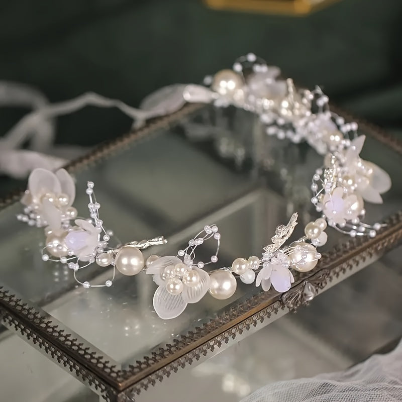 Faux Pearl Mesh Hairband for Bridal Wedding Headpiece Elegant Hair Accessories