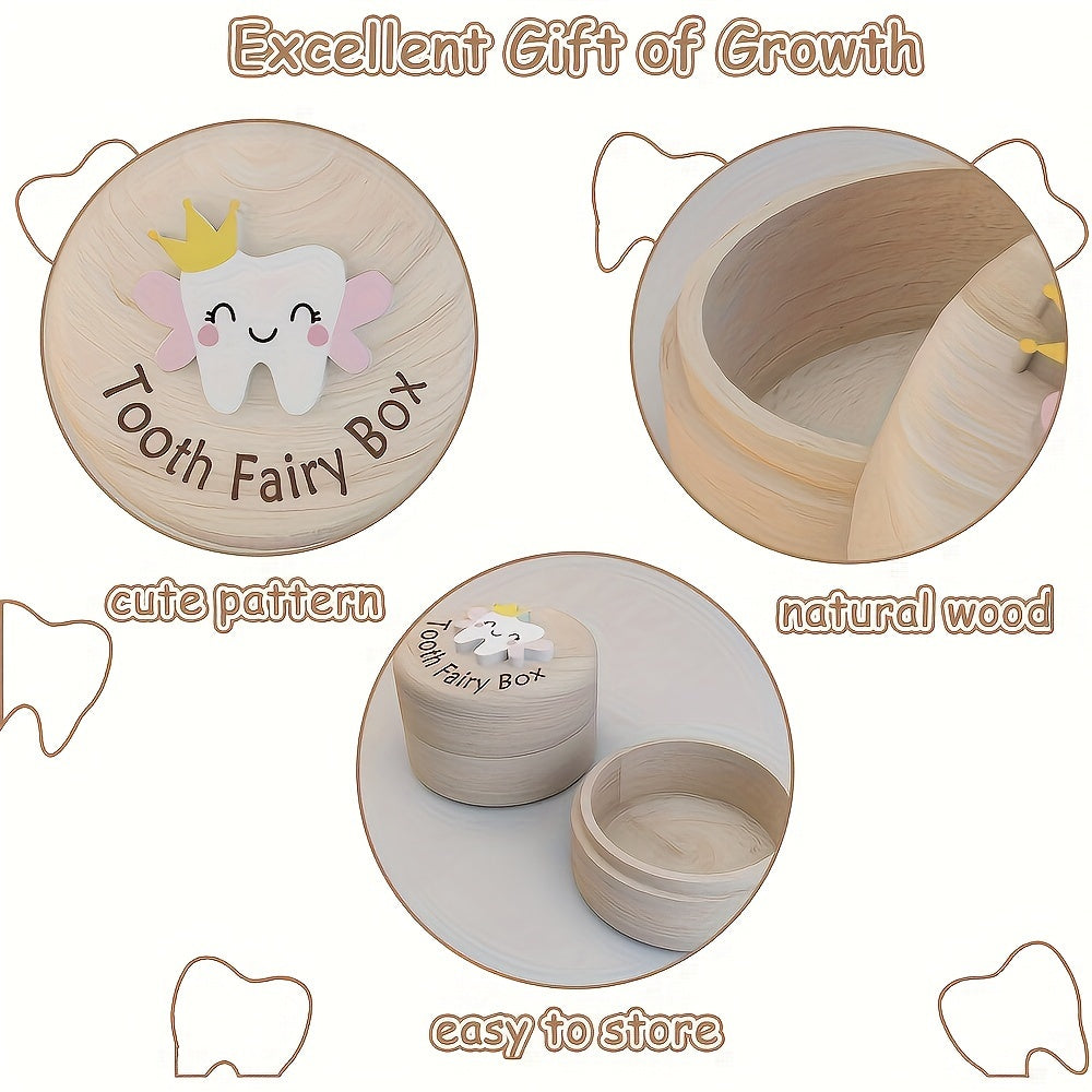 Wooden Fairy Tooth Box with 3D Teeth Design for New Parents and Gifts