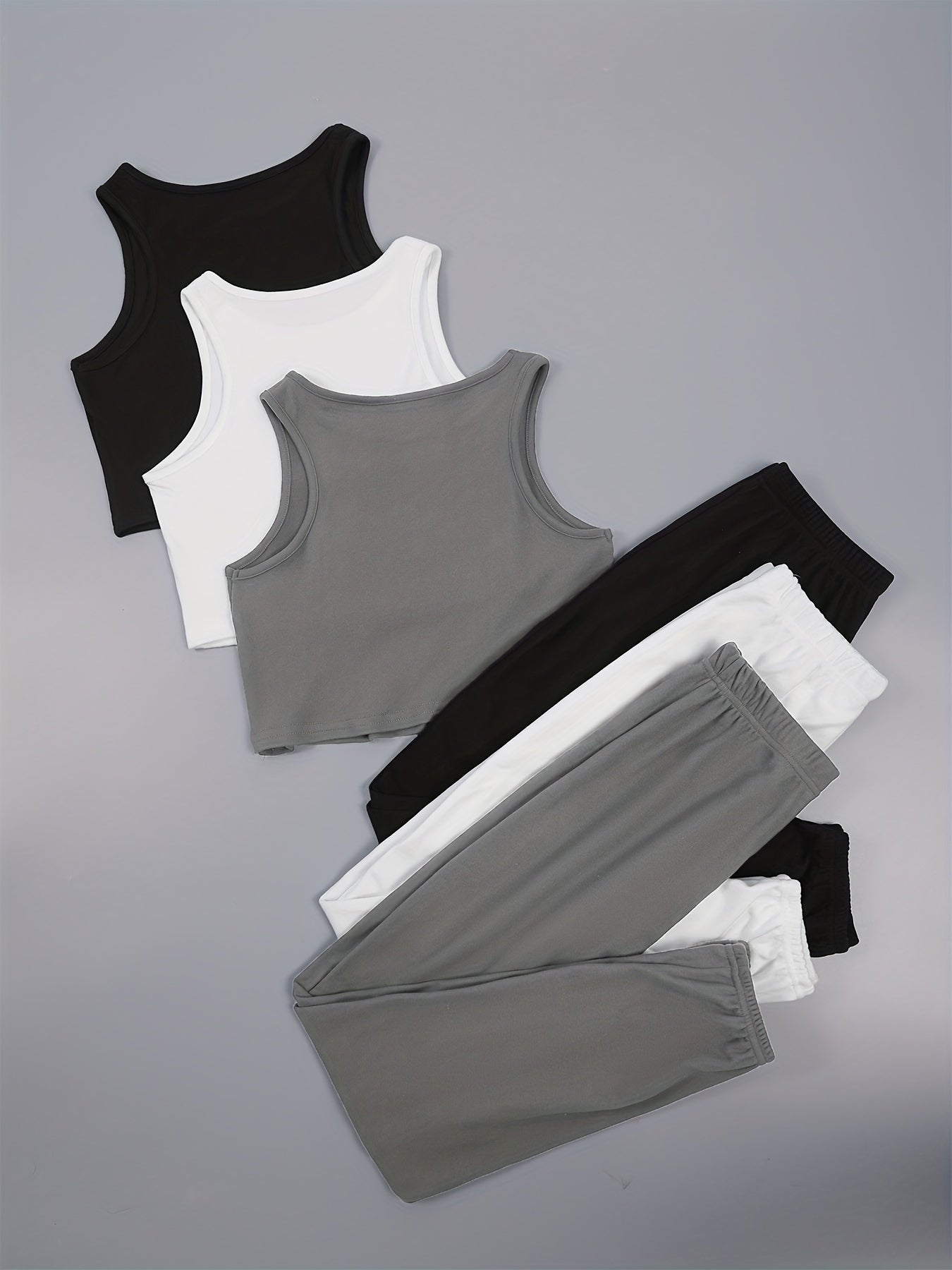 Women's Solid Color Sleepwear Sets Vest and Shorts Pajama 3-Piece Micro Elastic Polyester