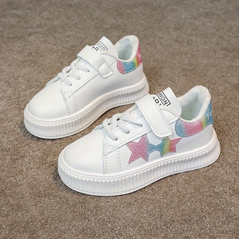 Girls' Star-Embellished Low-Top Sneakers for Comfort and Non-Slip Support All-Season