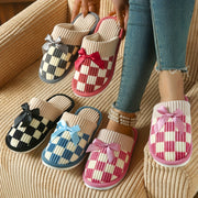 Женские плюшевые домашние тапочки-слипоны с бантом, в клетчатый узор, с амортизирующей подошвой из EVA