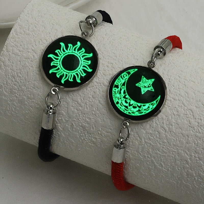 Quyosh va Oy Juftlik Bilaguzuklari, Shisha Charm bilan, Moslashuvchan Do'stlik Zargarlik