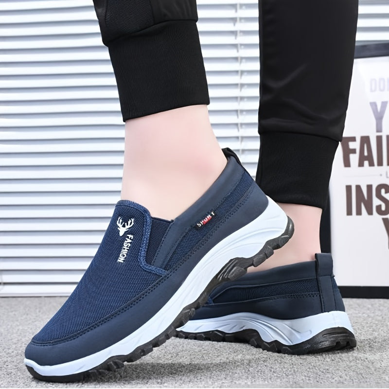 Men's Canvas Slip-On Sneakers Black Gray Blue Casual Breathable Soft Sole Durable PVC