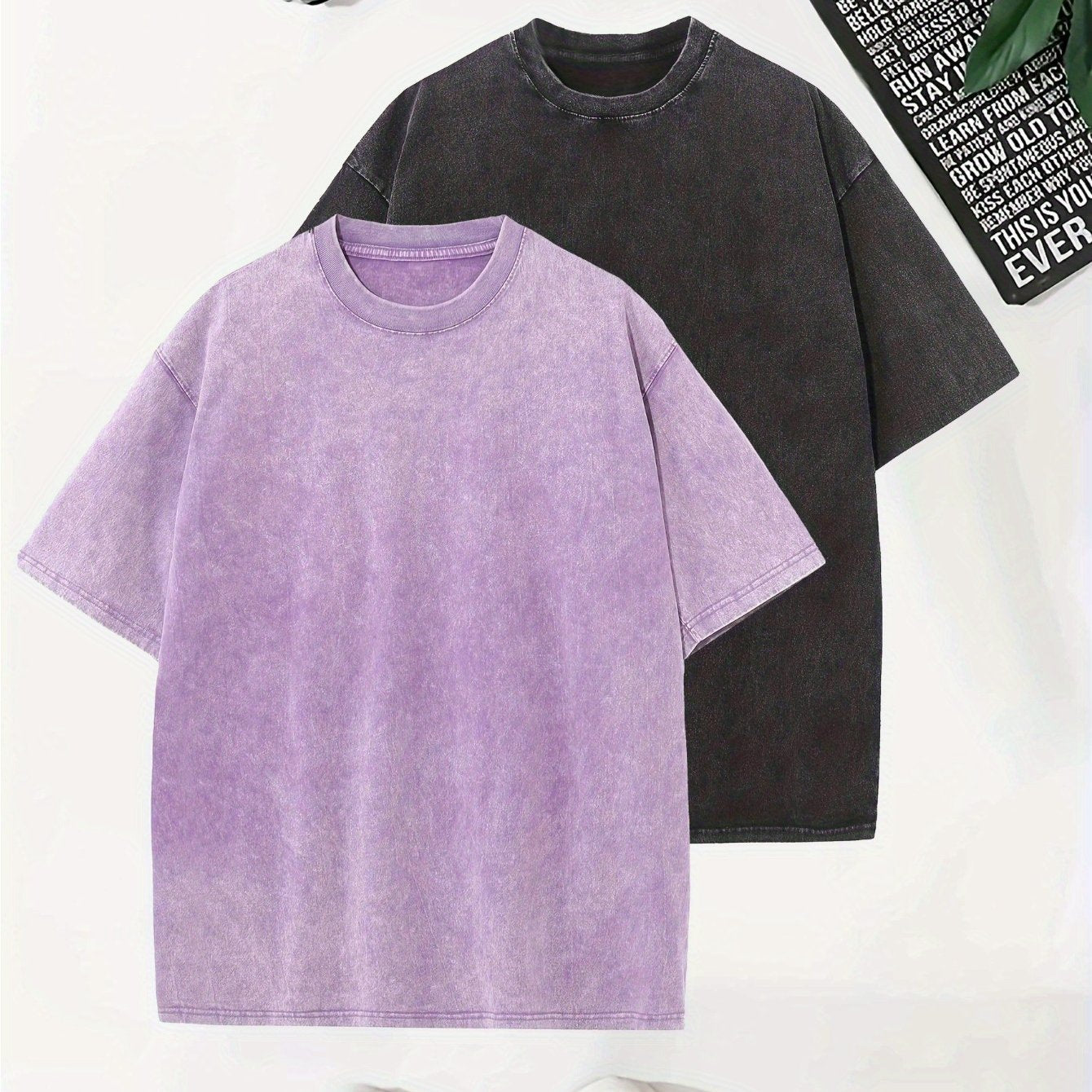 Men's Vintage Washed Cotton T-Shirts Pack Short Sleeve Crew Neck Drop Shoulder Casual