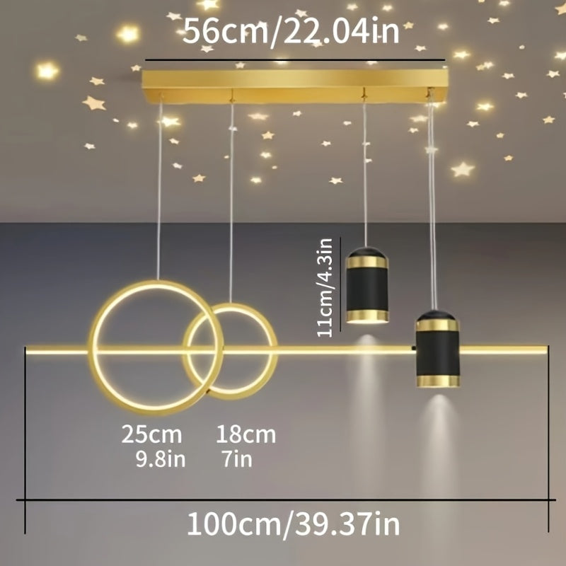 Modern LED Chandelier with Starry Sky Design Dimmable Metal Fixture for Living Room Kitchen Bedroom