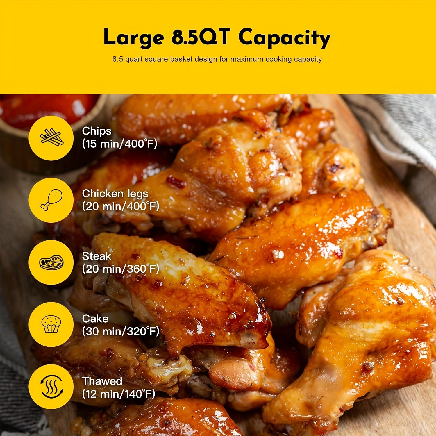 5L yog'siz sensorli ekranli havo qovuradigan qurilma, 8 ta sozlamali, 400°F gacha pishiradi