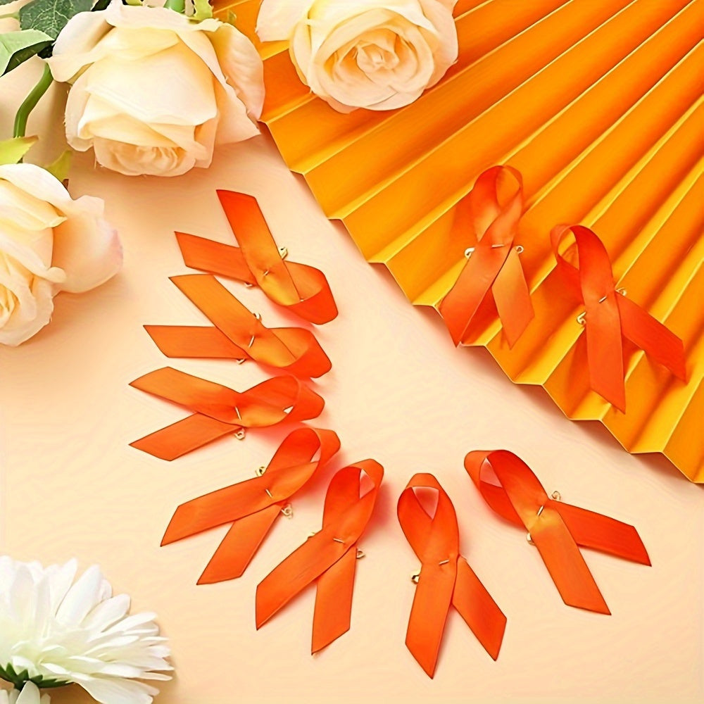 Set of 100 Orange Satin Awareness Ribbon Pins for Leukemia Lymphoma Kidney Cancer Support