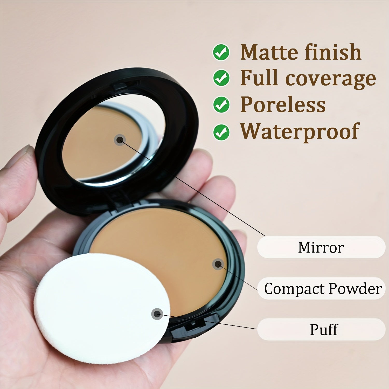 Polvo prensado mate para mujer, resistente al agua, cobertura total para piel oscura
