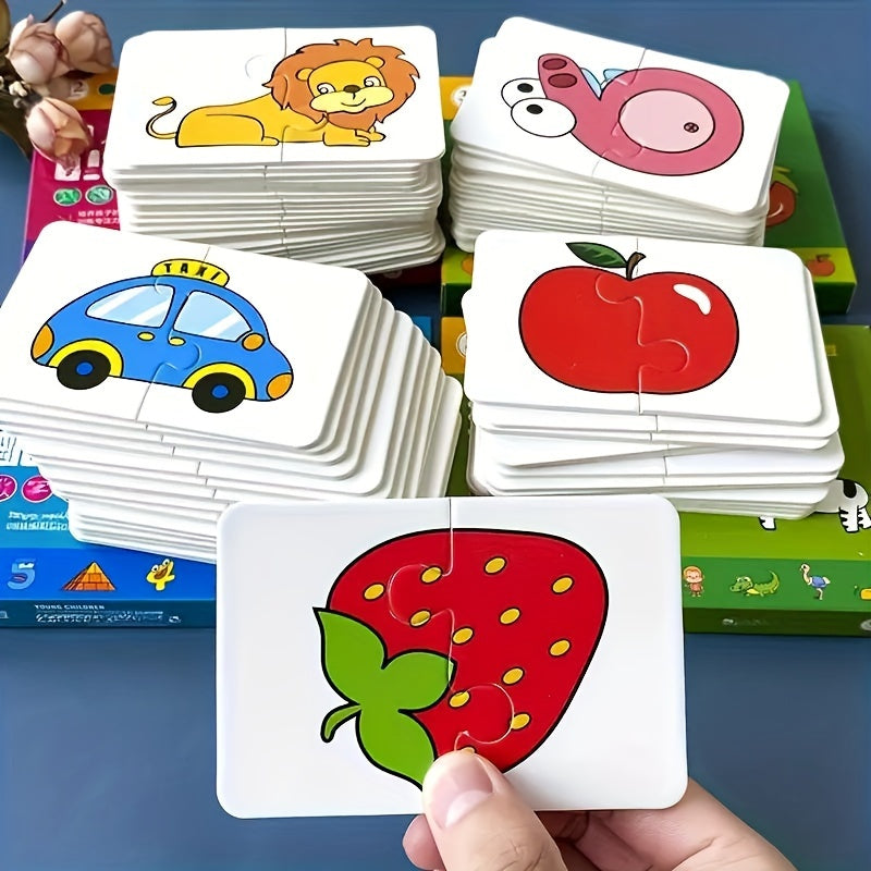 Animal and Fruit Themed Matching Puzzle Cards for Kids Toddlers Educational Toys
