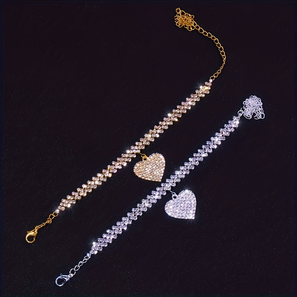 Elegant Water Drill Heart Jewelry Set with Claw Chain Bracelet and Anklet