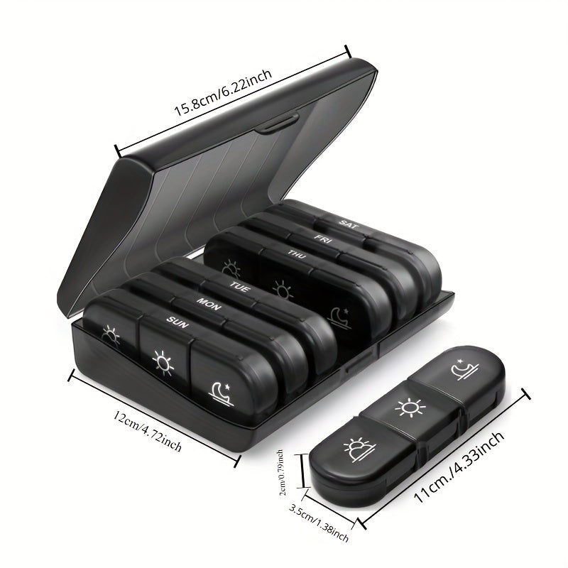 Organizador de pastillas de plástico unisex de 7 días, 14 compartimentos, fácil de presionar, arcoíris