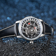 Men's Automatic Mechanical Watch Stainless Steel Hollow Waterproof 50m Leather Rotor