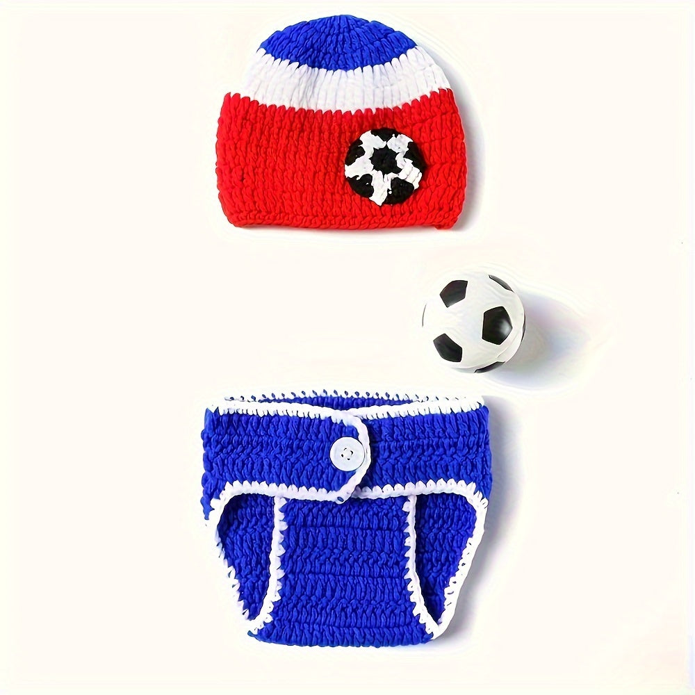 Kids' Football Photography Outfit 3-Piece Set Includes Knitted Hat Shorts Ball