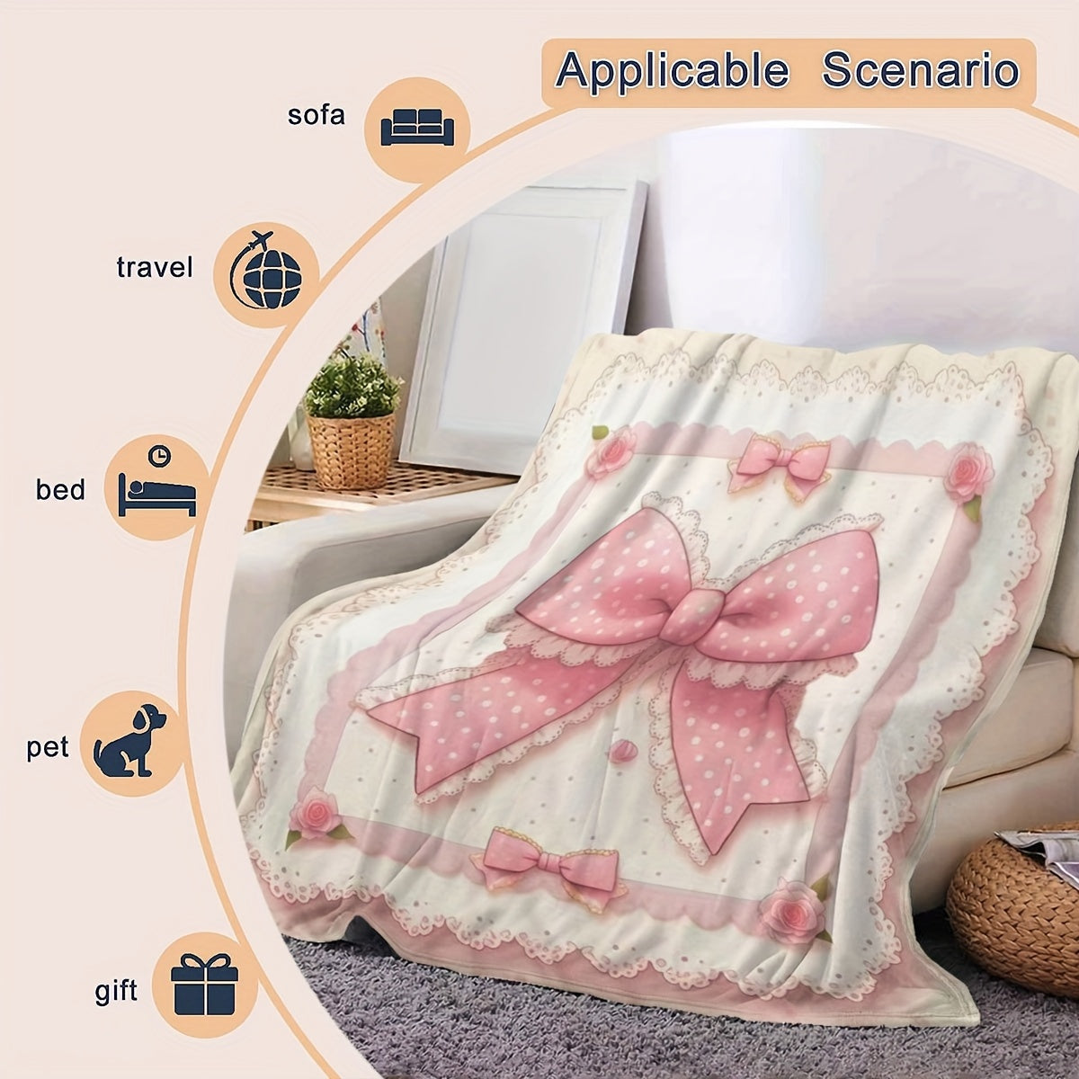 Vintage Lace Design Princess Throw Blanket Charming Pink rangida, Polka Dots bilan - Barcha mavsumlar uchun yumshoq flanel, Qizlar tug'ilgan kunlari va bayramlar uchun ideal sovg'a