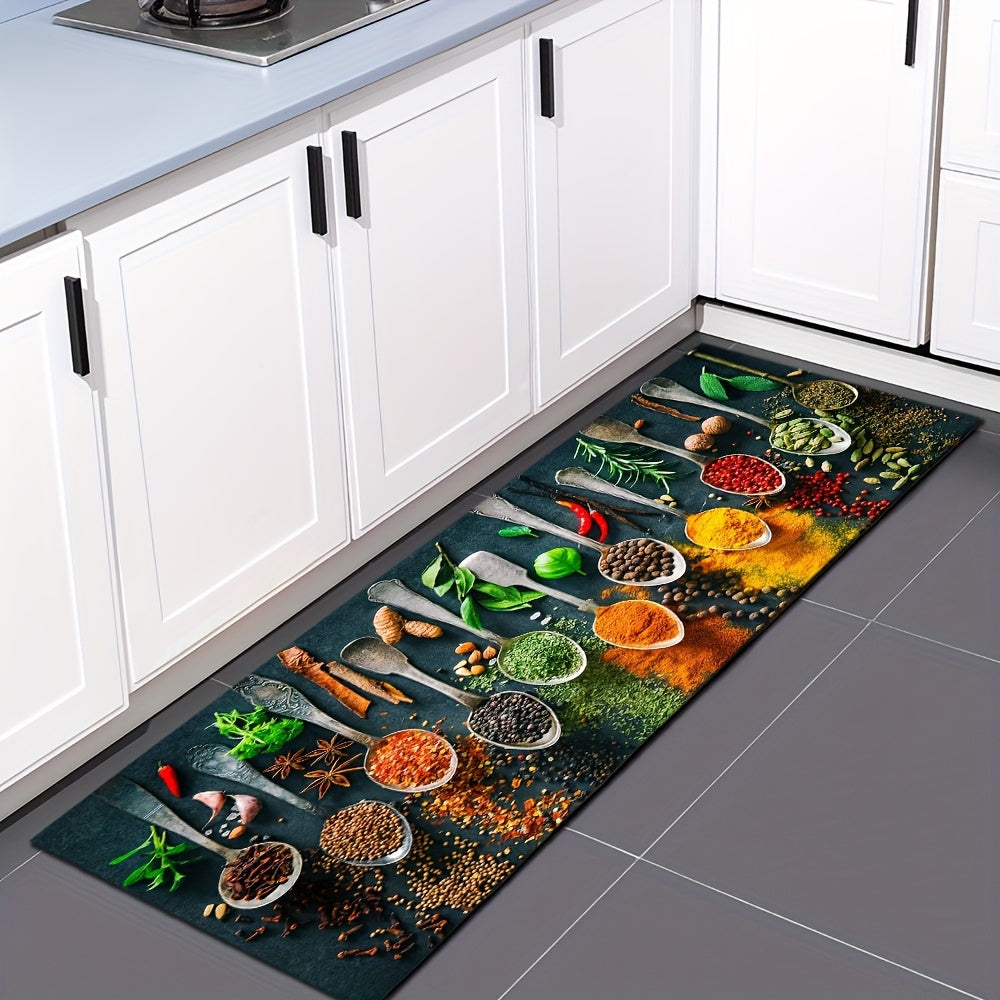 Set of Kitchen Spoons Spices Welcome Mat Non-Slip Bathroom Floor Carpet