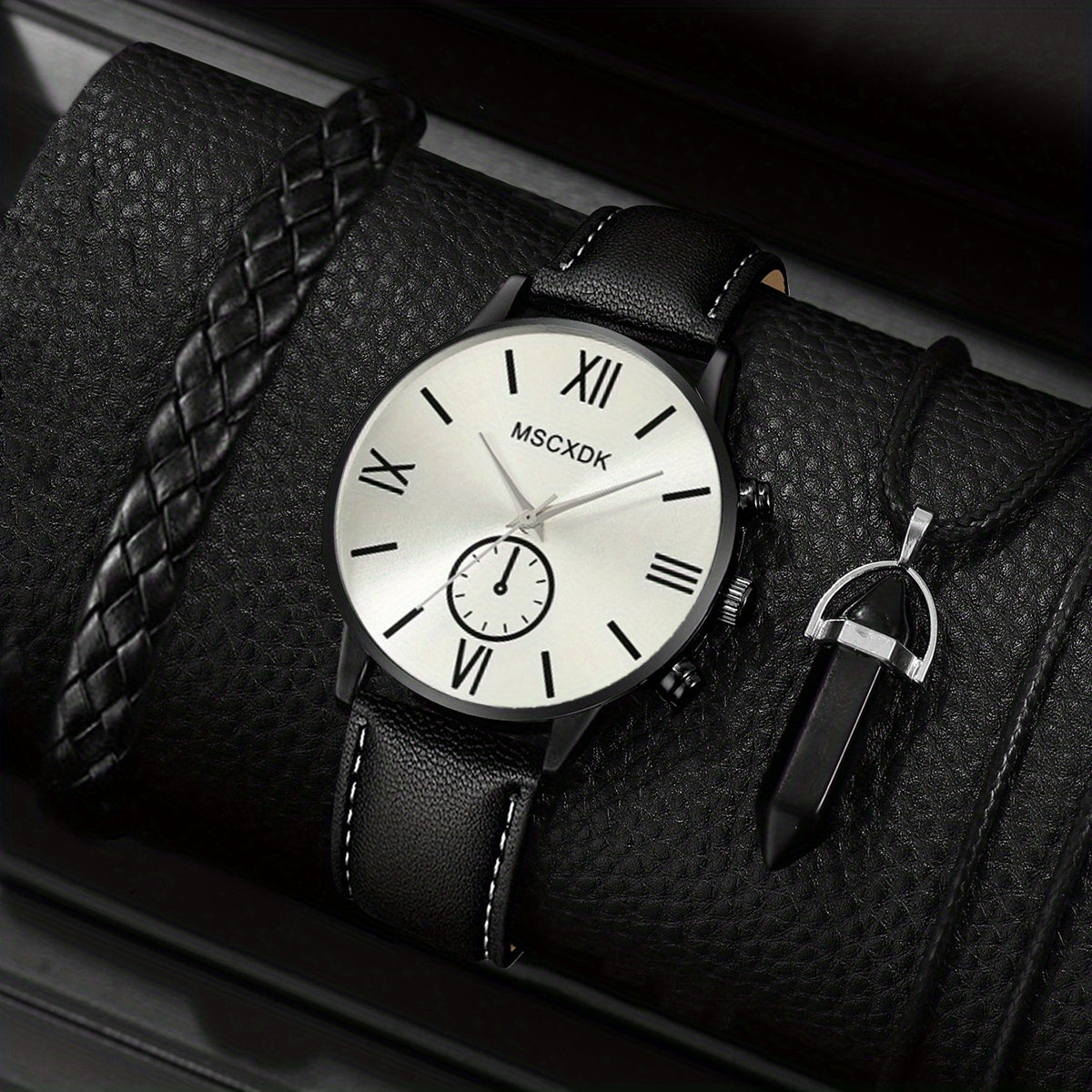 Men's Casual Jewelry Set with Quartz Watch Bracelet and Necklace