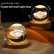 Crystal Ball Night Light with Wooden Base LED Tabletop Lamp for Bedroom Energy Efficient Uplight