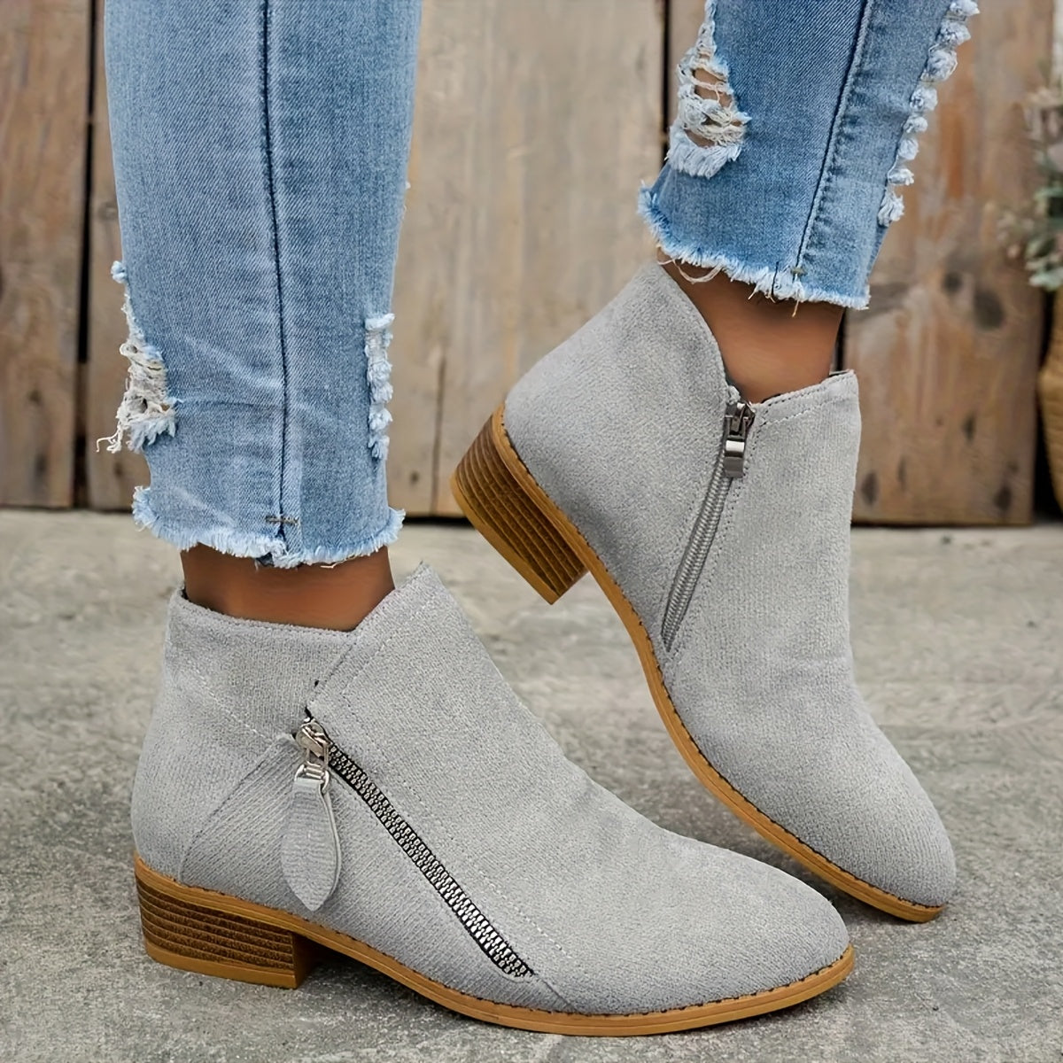 Women's Leather Zip-Up Ankle Boots Pointed Toe Casual Office Shoes