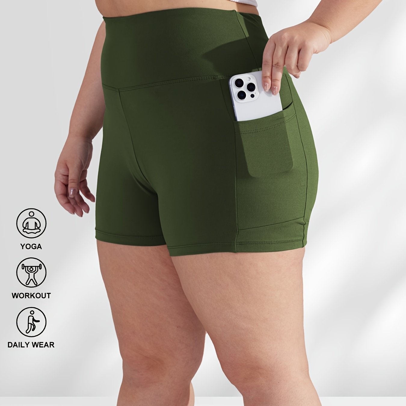 Women's Plus Size High-Waisted Shorts with Pockets, Butt-Lifting, Stretch Fabric