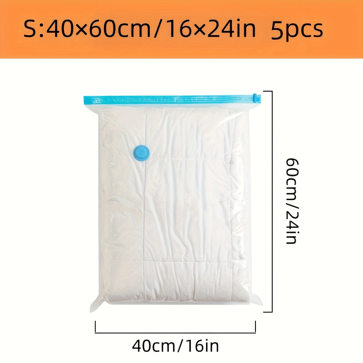 Set of 5 Rectangular Vacuum Storage Bags with Hand Pump for Clothing Space Saving