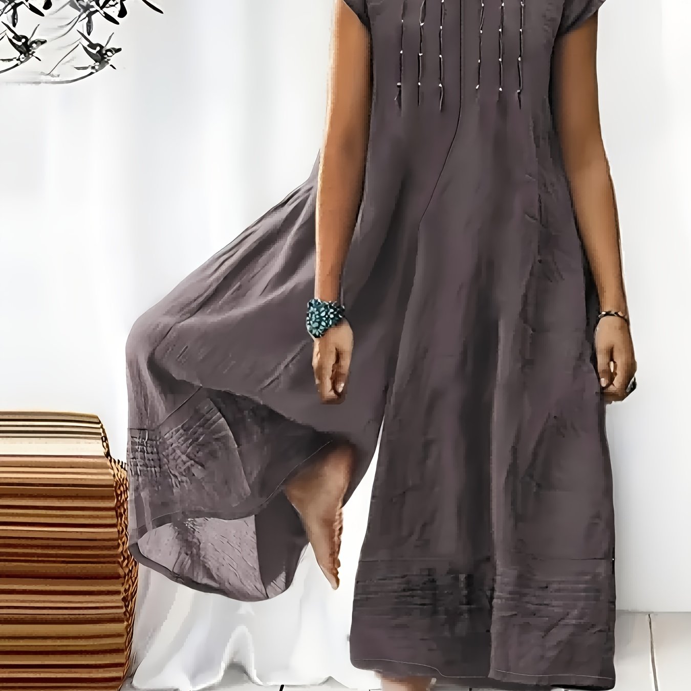 Mono de mujer de talla grande con pantalón ancho, manga corta, body ajustado, verano, poliéster