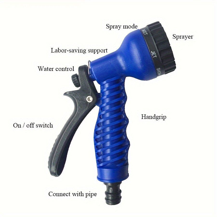 Expandable Garden Hose Set with 7 Spray Modes, Durable Polyurethane and Polyester, Includes Water Gun and Connectors