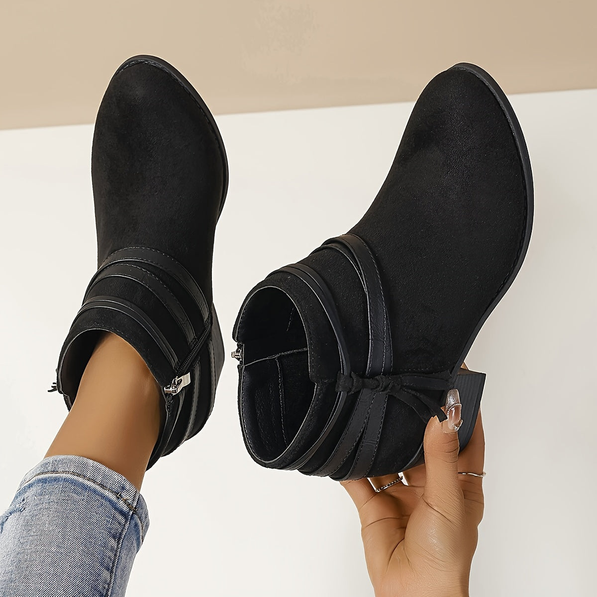 Women's Platform Boots with Tassel Inside Zipper Chunky Heel