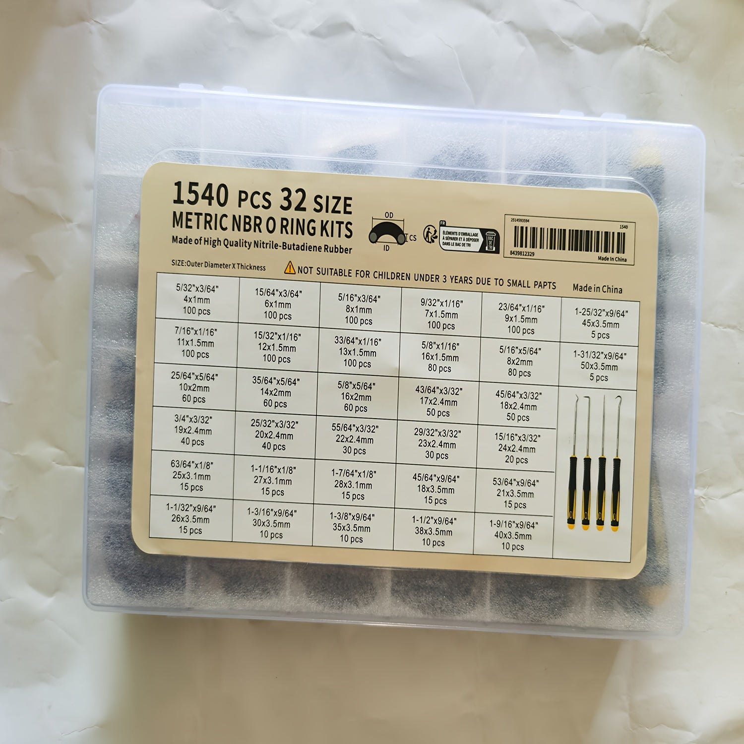 Большой комплект O-образных колец, 1540 штук, 32 размеров, NBR-резина для сантехники и автомобильной промышленности