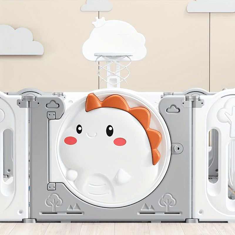 White Dinosaur Fence Set with Crawl Mat Basketball Hoop and Ocean Balls