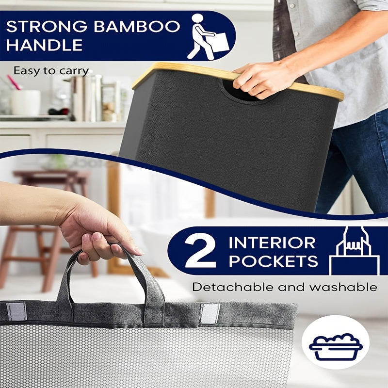 Gran cesta de ropa plegable con tapa y asas, capacidad de 150L para almacenamiento de ropa sucia