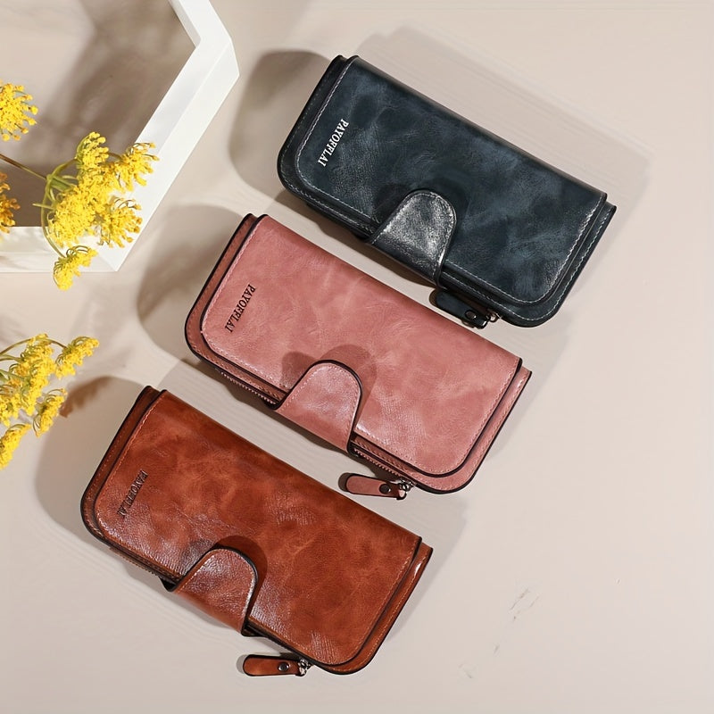 Billetera vintage para hombre con compartimentos con cremallera, tarjetero y monedero en rojo, negro o teal