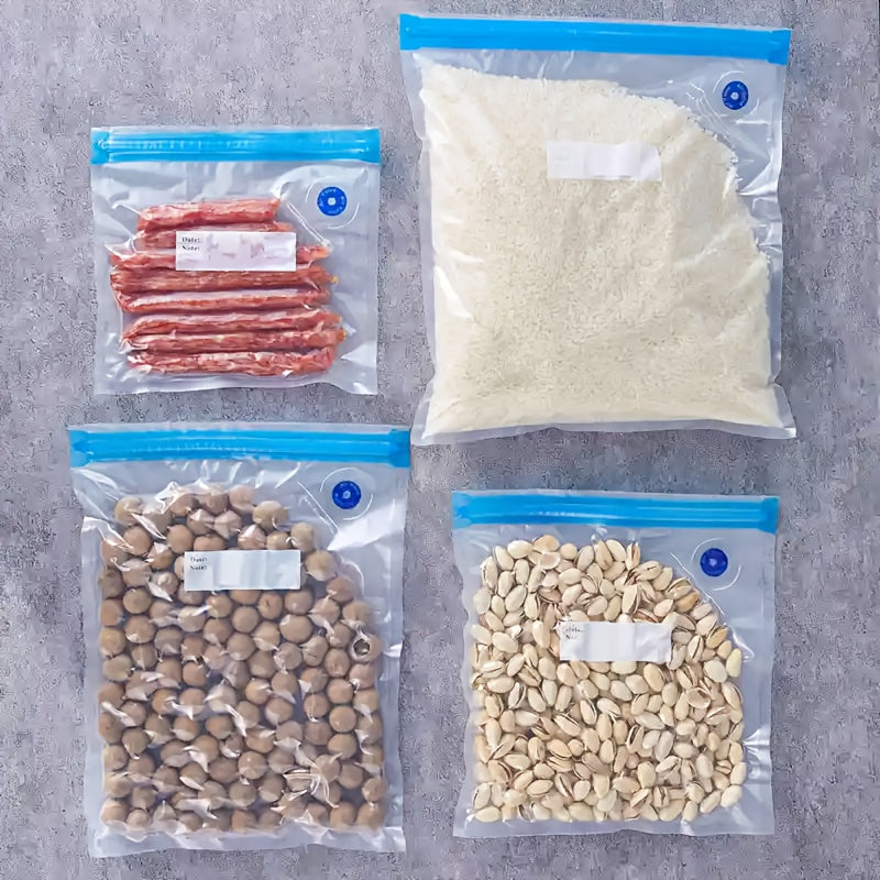 40 Pieces Reusable Vacuum Sealer Bags with Blue Zippers for Food Storage Airtight PE+PA