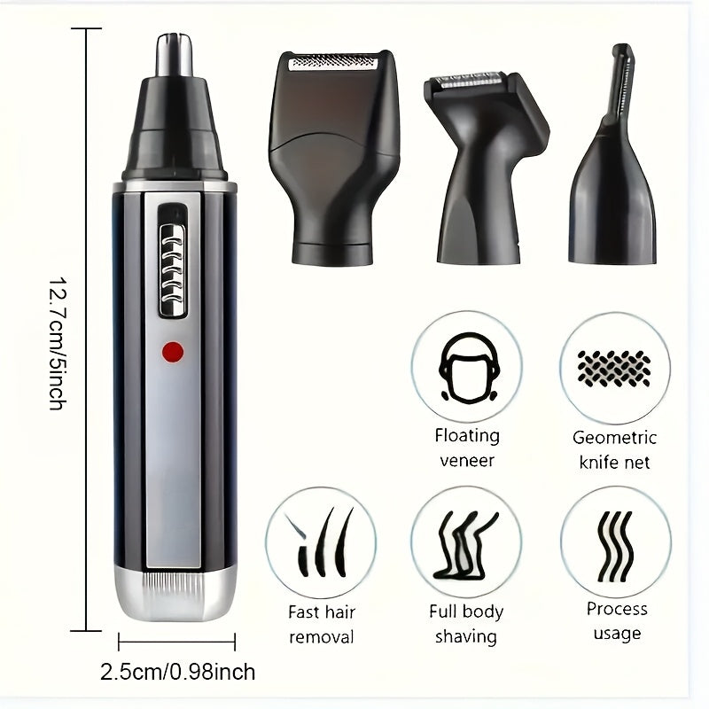 Men's 4-in-1 Grooming Kit Nose Ear Eyebrow Mustache Trimmer USB Rechargeable