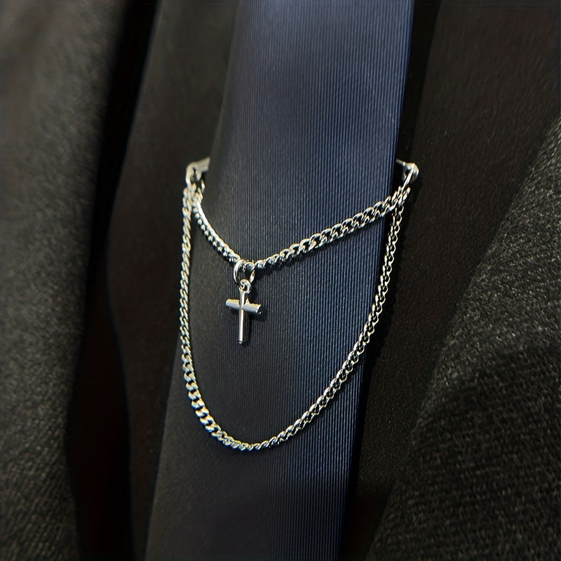 Men's Tie Clip Set with Cross Tie Buckle and Chain Elegant Fashion Accessory