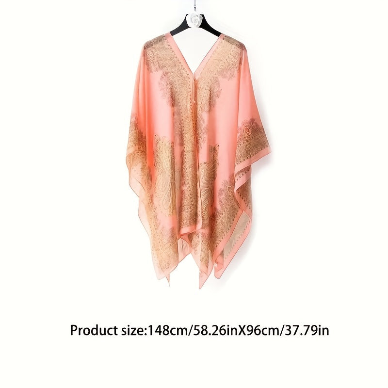 Women's Bohemian Floral Chiffon Shawl Large UV Protection Beach Cover-Up