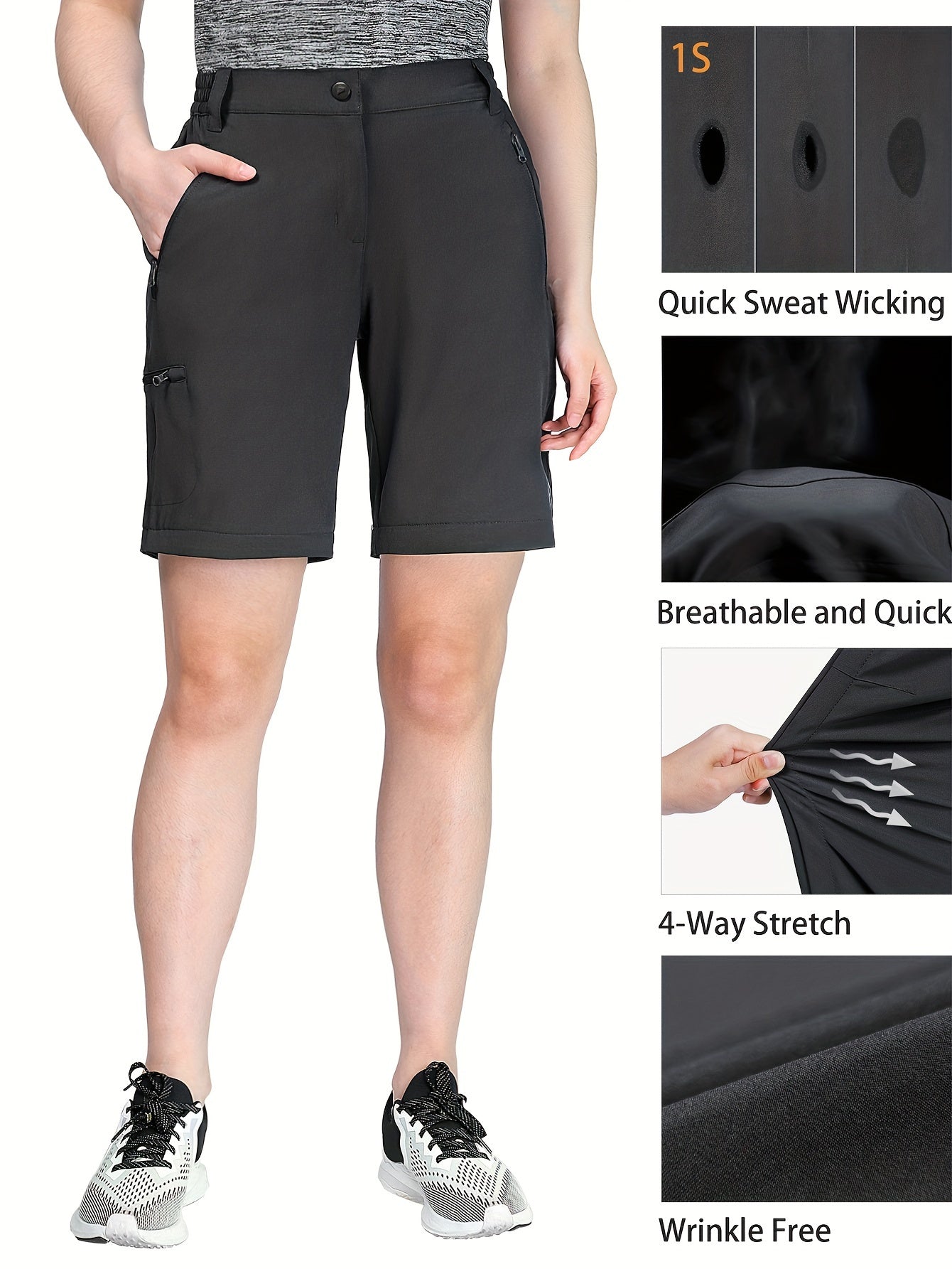 Ayollar uchun tez quriydigan, oson yig‘iladigan va qisilib ketadigan yurish shimlari, olib tashlanadigan oyoqlari bilan, qora, katta