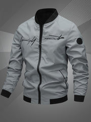 Chaqueta bomber de poliéster para hombre con letras bordadas, con cremallera, casual, deportiva