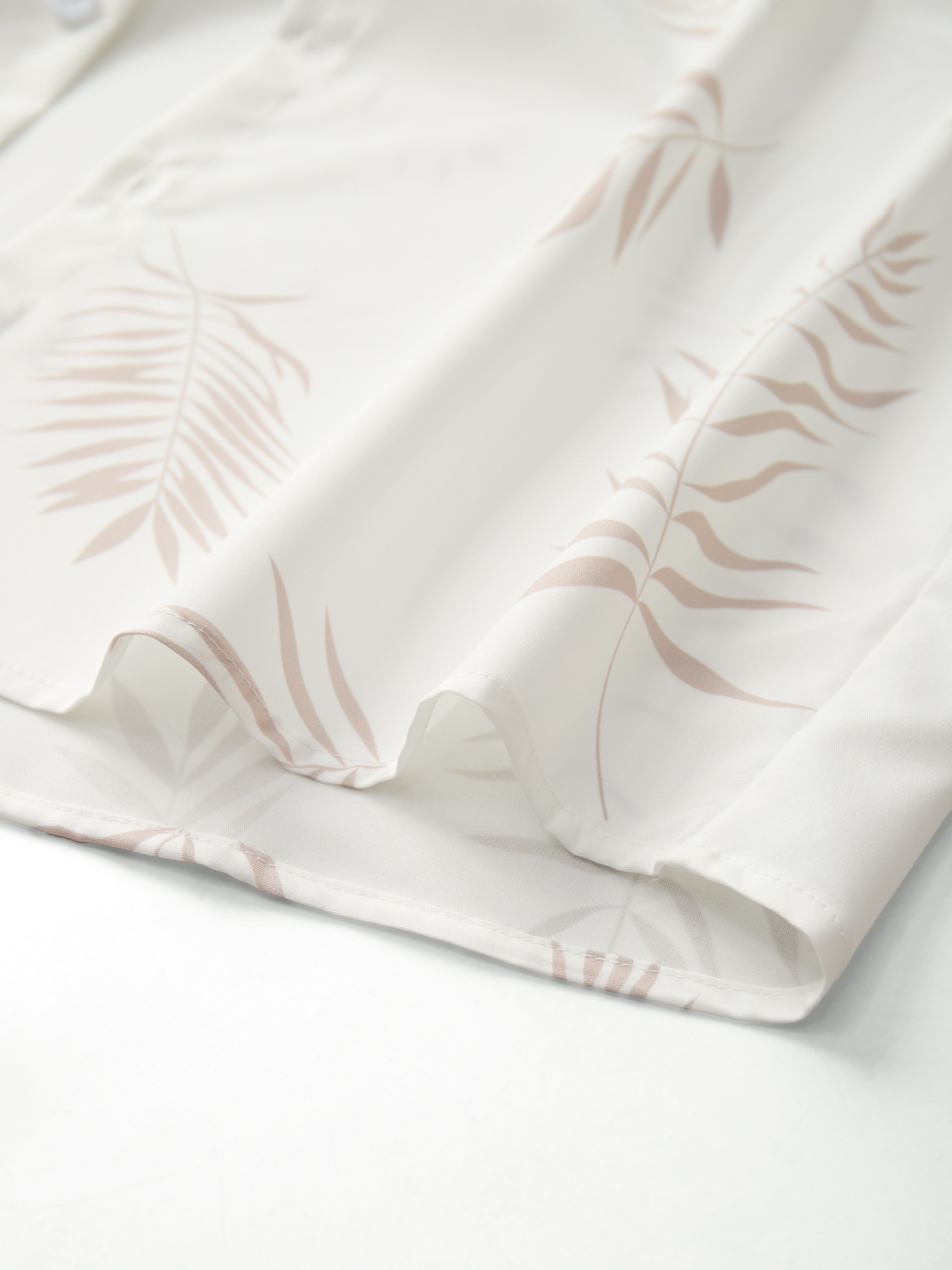 Men's Summer Leaf Print Button-Up Shirt and Drawstring Shorts Casual Outfit