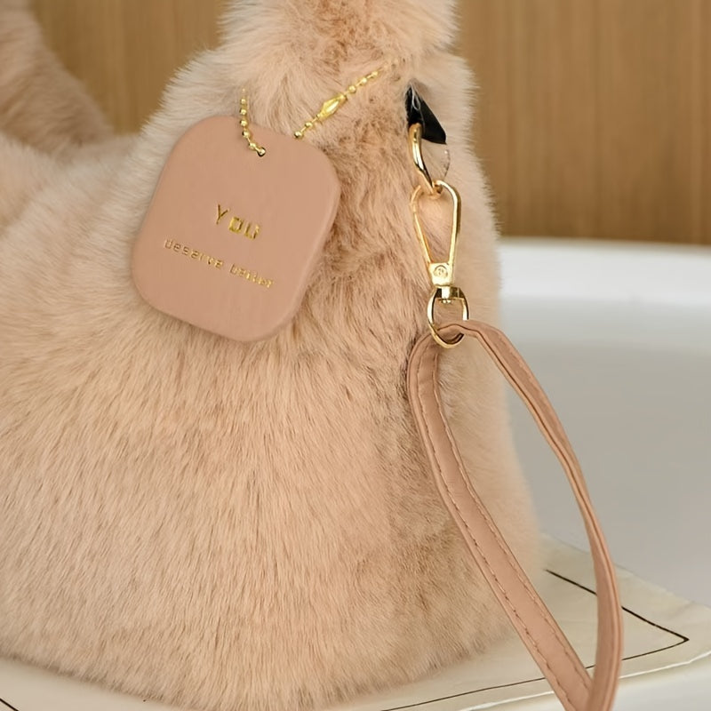 Faux Fur Crossbody Bag for Women with Zipper Closure and Soft Plush Material