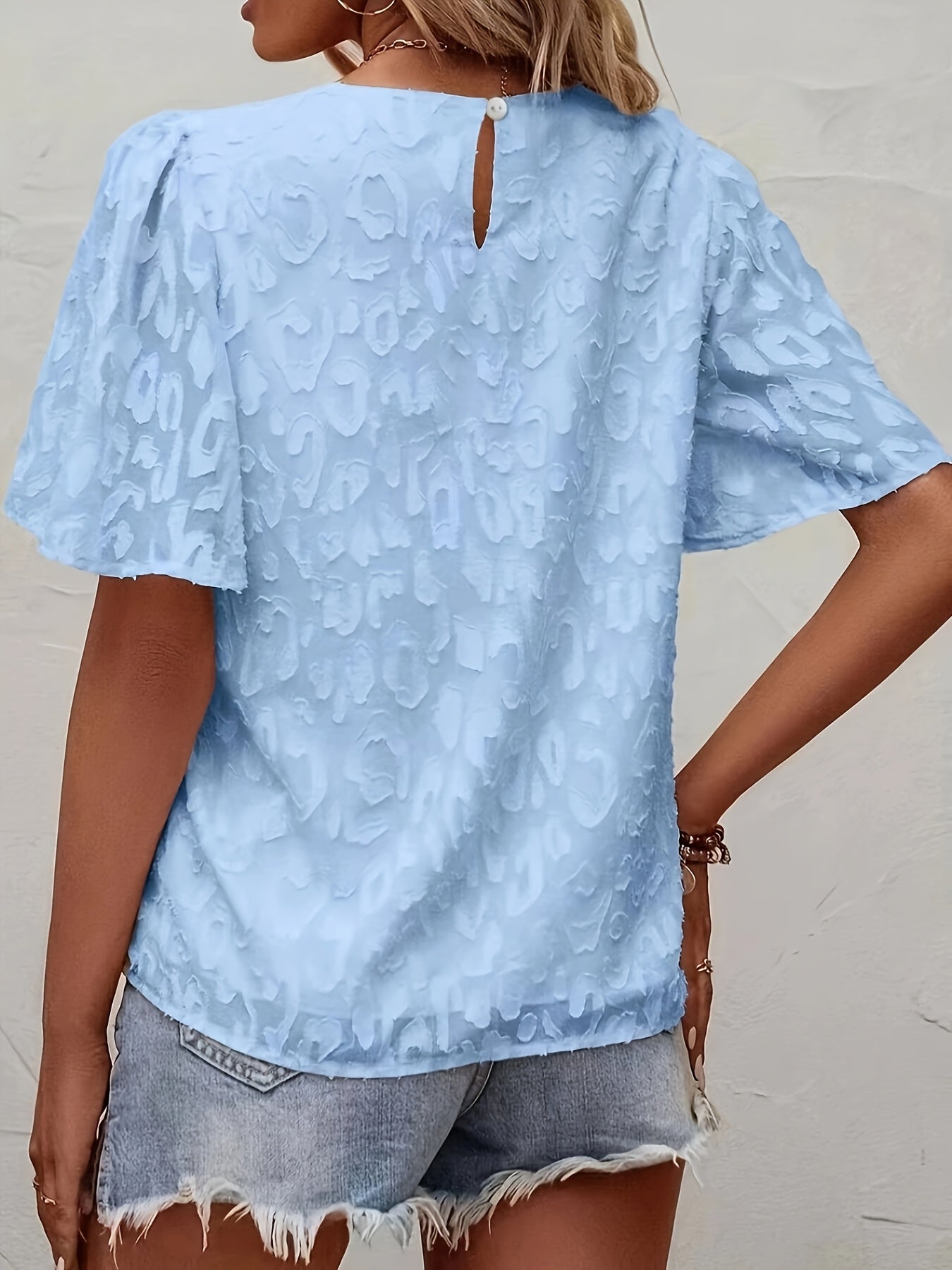 Women's Beige Jacquard Blouse with Butterfly Sleeves Elegant Style